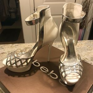 Bebe White & Silver Caged High Ankle Stiletto 8M